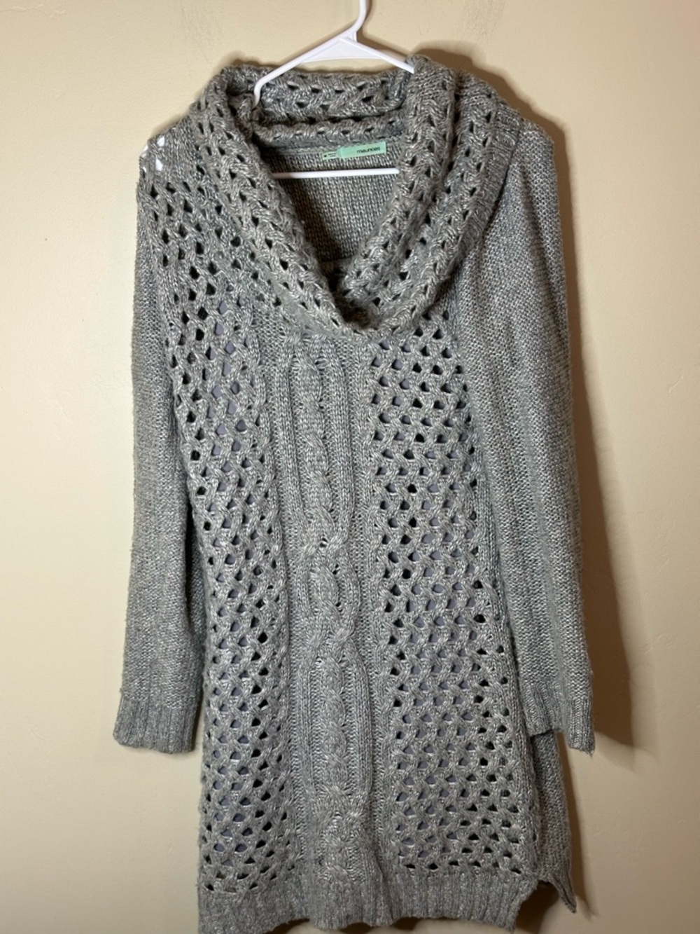 Maurices Gray Knit Cowl Neck Sweater Dress wLining - MEDIUM P2P 22” Len 36”